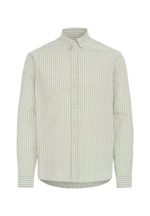 Triibuline nööpidega särk helerohelises ja valges, millel on klassikaline krae, pikad varrukad ja kaardus äärejoon. Valmistatud puuvillakangast.