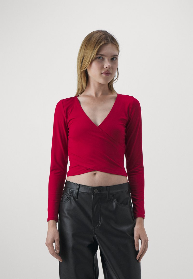 Hollister Co. LONG SLEEVE FLAT SEAMLESS WRAP TOP - Ilgarankovis viršutinės dalies drabužis - JESTER RED CC500