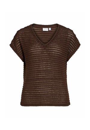 VILA, CAP SLEEVE TOP VILOGAN V-NECK - Blouse - coffee bean