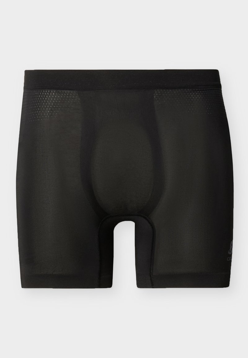 Boxers noirs sans coutures pour hommes avec une pochette profilée et des panneaux en maille respirante sur les côtés de la ceinture.