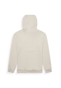Sudadera con capucha en color beige claro, con una textura suave, mangas largas y un detalle de costura en la parte superior de la espalda. Presenta puños y dobladillo de canalé.