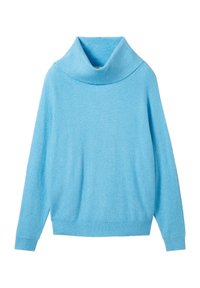 Ljusblå oversized polotröja med ribbat krage och textilierad tyg. Långa ärmar, avslappnad passform samt ribbade ärmslut och nederkant.