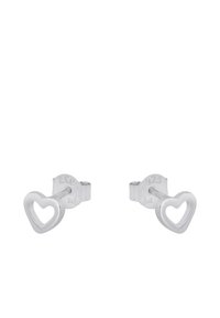 Orecchini a perno a forma di cuore in argento sterling con un design aperto, caratterizzati da superfici lisce e una lavorazione minimalista.