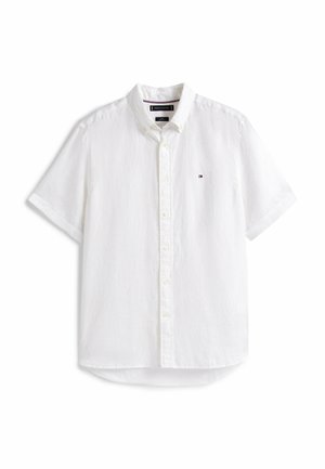 Biała koszula na krótki rękaw z kołnierzykiem i małym logo Tommy Hilfiger na lewej piersi.