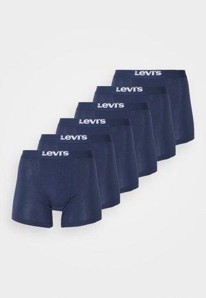 Seis pares de bóxer azul marino con una textura suave, que presentan un logo blanco de Levi's en la cinturilla elástica.