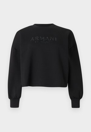 Μαύρο cropped φούτερ με μακριά μανίκια, ριμπ μανσέτες και τη διακόσμηση "ARMANI EXCHANGE" στο στήθος.