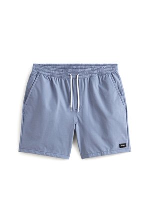 Světle modré plavecké šortky vyrobené z měkké tkaniny. Mají elastický pas, šňůrku, dvě postranní kapsy a malou nášivku s logem.