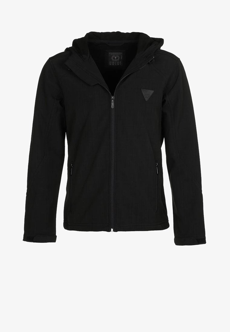 Czarna kurtka z zamkiem z przodu i kapturem. Posiada dwie boczne kieszenie, teksturowany materiał i małe logo na piersi. Slim fit.