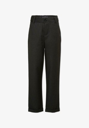 Pantalon droit à rayures noires avec fermeture à bouton et ourlets retroussés, étiqueté Richmond à la ceinture.