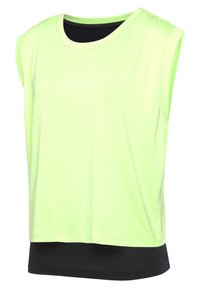 Kurzärmeliges Oberteil mit einer leuchtend neon-grünen oberen Schicht und einer schwarzen unteren Schicht, aus leichtem Stoff mit lockerer Passform.