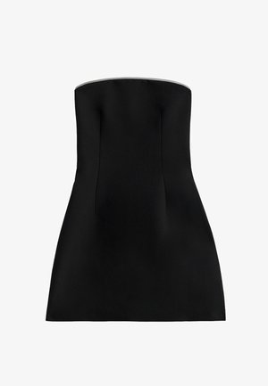 Rihmadeta must minikleidi, millel on keha ümber istuv ülakeha ja kerge lahkuv põhi, valmistatud siledast kangast.