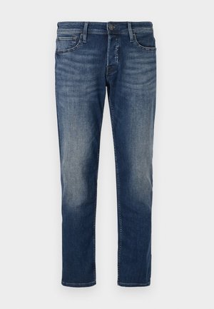 Mörkblå denimjeans med klassisk passform, femfickorsdesign, subtil blekning på låren och raka ben. Metalldragkedjestängning.