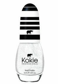 Kokie ammattimainen kynsilakka kirkkaassa, kimaltelevassa koostumuksessa. Pullossa on pyöreä musta-valkoinen raitakorkki, jossa on norsugrafiikka. 16 ml.
