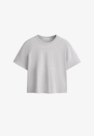 Svijetlo siva pamučna majica kratkih rukava s okruglim izrezom, prikazana ravno na bijeloj pozadini.