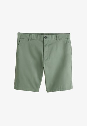 Lysegrønne afslappede herreshorts med bæltestropper, knaplukning foran, sidelommer og en lige kant.