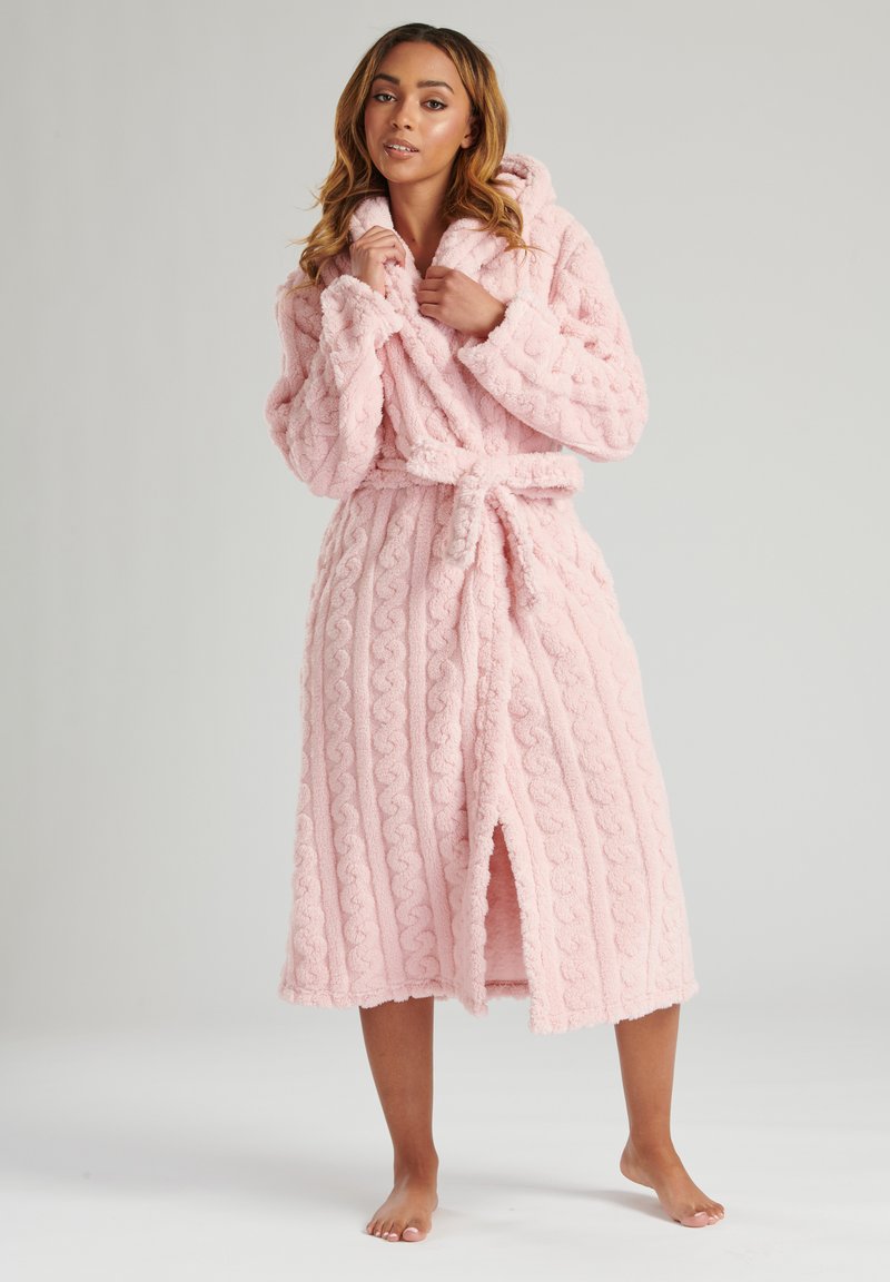 Loungeable ROBES CABLE CUT BORG HOODED MIDI ROBE - Badjas - pink
