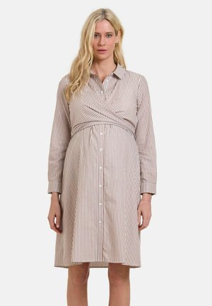 REGULAR FIT-NURSING MIDI WRAP - Skjortekjole - taupe/white stripe