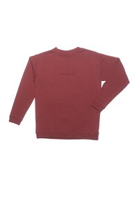 Bordeaux sweatshirt met lange mouwen, ronde hals en ribgebreide manchetten. Beschikt over subtiele geborduurde tekst op de voorkant. Gemaakt van een katoenmix.