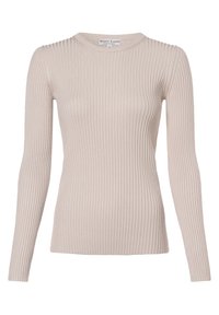 Ribbad långärmad tröja i ljusbeige. Har en rund halsringning och en figurnära design. Tillverkad av texturerat stickat material.