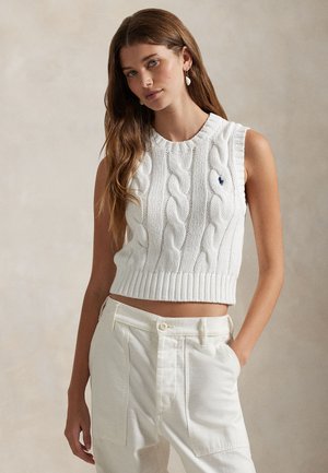 Polo Ralph Lauren CABLE-KNIT COTTON CROPPED VEST - Pulóver - white