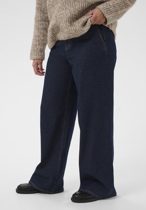 Kaffe Curve, KCHAILEY WIDE FULL LENGTH JEANS - Wide Leg - dark blue unwashed denim