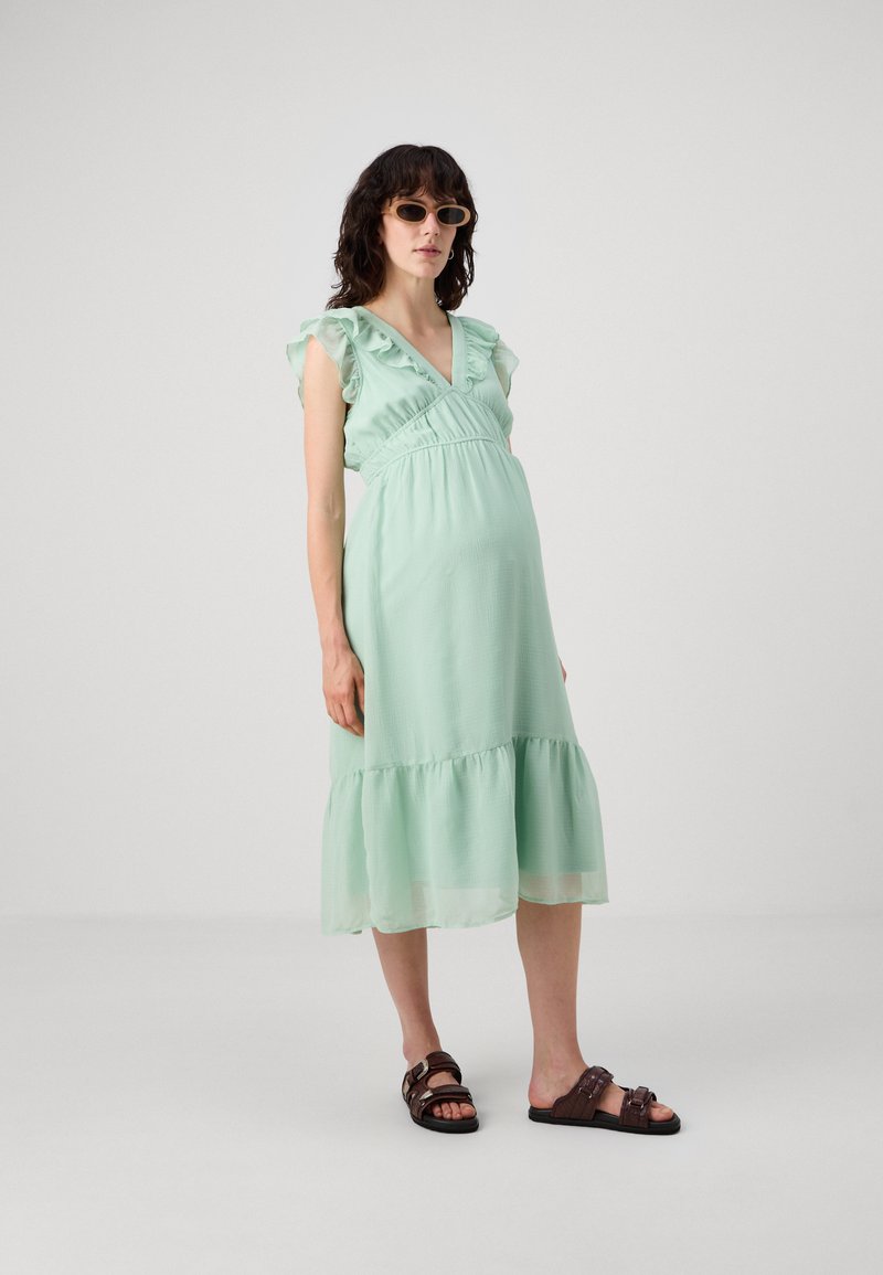 Vero Moda Maternity VMMEMILIE CAPSLEEVE CALF DRESS - Day dress - silt green/light  green - Zalando.co.uk