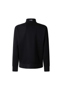 Crna jakna dugih rukava s visokim ovratnikom i bijelim "HS" logotipom na stražnjem ovratniku, prikazana odostraga na bijeloj pozadini.