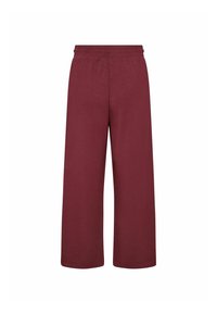 Burgunderfarbene weite Sweatpants mit einem elastischen Bund und einem weichen, strukturierten Stoff. Keine sichtbaren Taschen oder zusätzlichen Details.