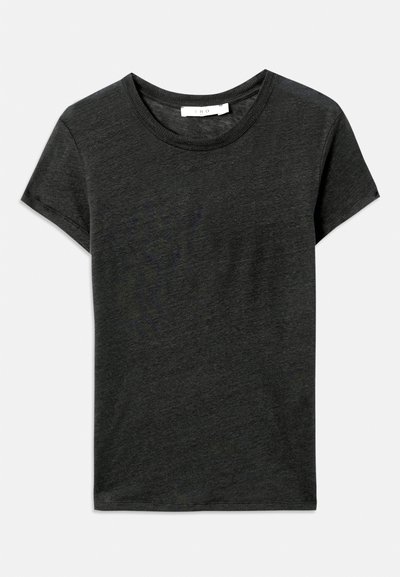 Donkergrijze korte mouwen t-shirt, ronde hals, gemaakt van zachte, gestructureerde stof met een casual pasvorm. Geen zichtbare patronen of hardwaredetails.