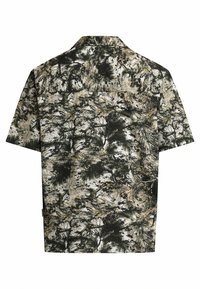 Korte mouwen shirt met een loofdruk in groen, zwart en beige. Gemaakt van lichte stof met een camp-kraag en een rechte zoom.