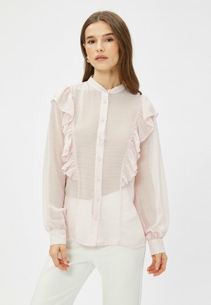 STRIPED FRILLED MANDARIN NECK - Skjortebluser - pink