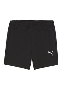Shorts neri realizzati in morbido tessuto con vita elasticizzata, dotati di due tasche laterali e un logo Puma bianco sul lato sinistro inferiore.