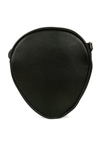 Borsa a tracolla in pelle nera con texture, dalla forma arrotondata e asimmetrica, con chiusura a zip sulla parte superiore.