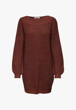 Gebreide sweaterjurk in een rijke bordeauxrode kleur. Lange, licht opgeblazen mouwen en een brede halslijn. Gestructureerde stof, knielengte.