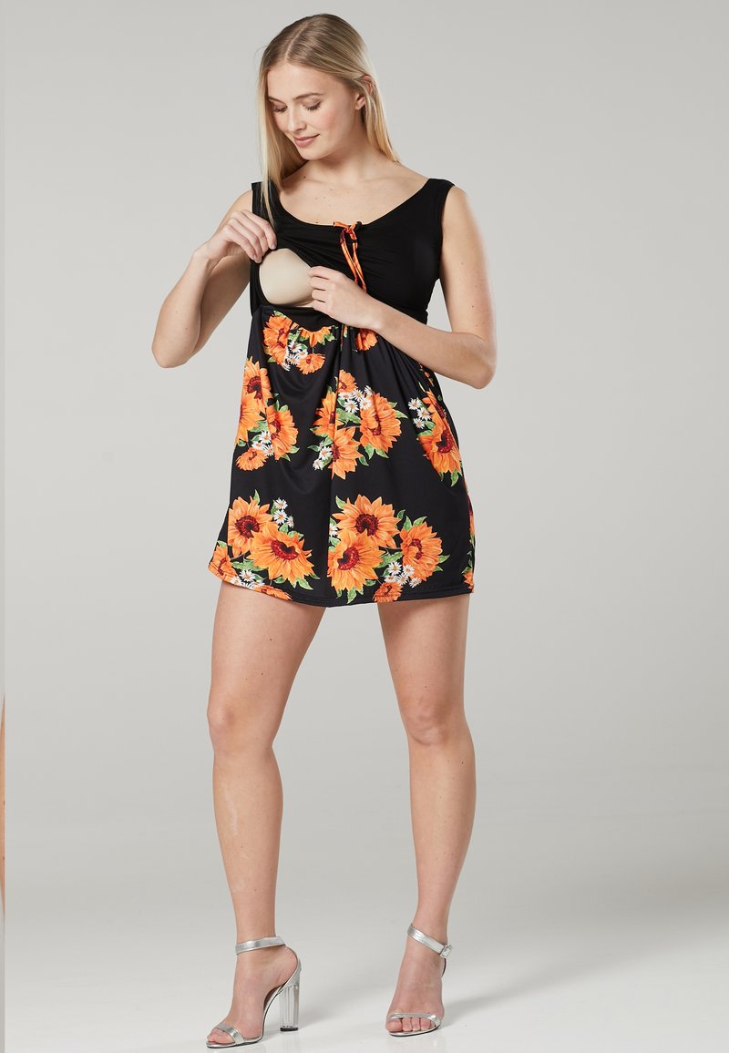 Damen Freizeitkleider | Chelsea Clark MATERNITY WITH FEEDING FUNCTION Freizeitkleid black /orange/schwarz - FA16483 Damen Freizeitkleider | Chelsea Clark MATERNITY WITH FEEDING FUNCTION Freizeitkleid black /orange/schwarz - FA16483