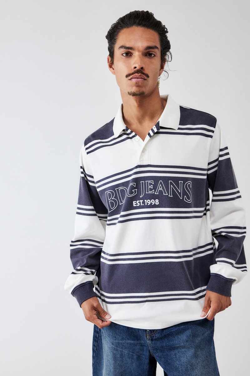 BDG Urban Outfitters STRIPE RUGBY UNISEX - Longsleeve - charcoal