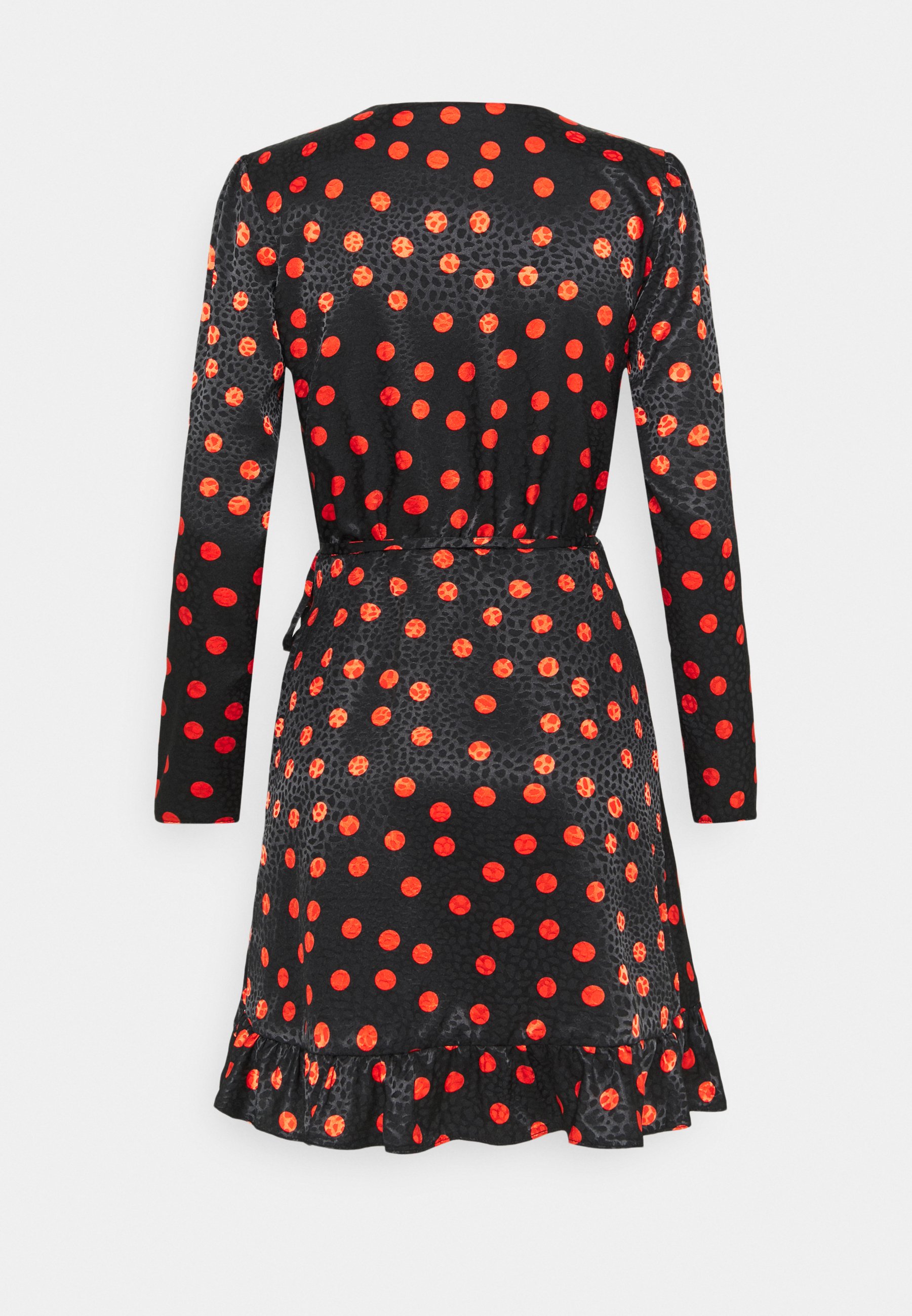 red frill wrap dress