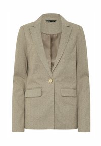 Blazer a motivo pied-de-poule in tonalità beige, con rever a scollo, due tasche frontali, chiusura a un bottone e foderato in modo liscio.