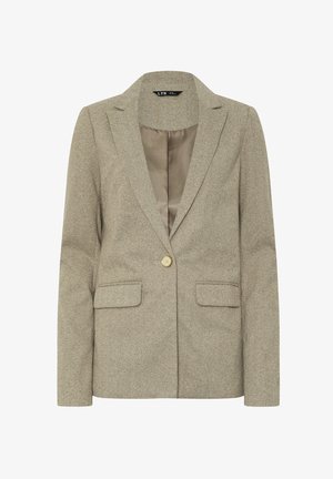 Houndstooth-Blazer in Beigetönen mit Reverskragen, zwei Fronttaschen, Ein-Knopf-Verschluss und glatter Fütterung.