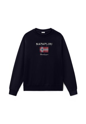 Felpa nera con logo Napapijri, grafica con bandiera norvegese e testo "1987" e "Research program" sul davanti.