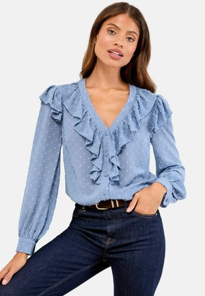 REGULAR FIT - RUFFLE DOBBY  - Bluză - blue