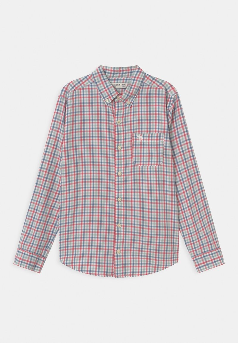 Koszula zapinana na guziki z wielokolorowym wzorem w kratę w odcieniach czerwieni, niebieskiego i zieleni. Długie rękawy, pojedyncza kieszeń na piersi, zaokrąglony dół.