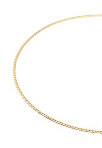 Guldkæde med en snoet design, glat overflade og rund form, der reflekterer lys med en skinnende finish.