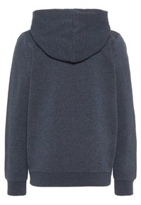 Mörkgrå hoodie med en stor huva, långa ärmar och ribbad nederkant. Tillverkad av mjukt, texturerat tyg med en avslappnad design.