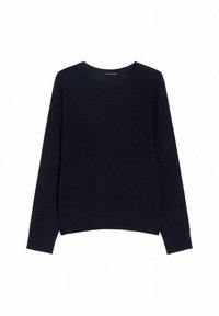 Marineblaues Sweatshirt mit langen Ärmeln, rundem Ausschnitt, gerippten Bündchen und Saum, aus weichem Strickstoff gefertigt, mit lässiger Passform und minimalistischem Design.