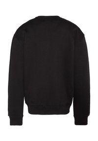 Zwarte katoenen sweatshirt met een ronde hals, ribgebreide mouwen en onderkant. De achterkant heeft een gladde textuur zonder zichtbare logo's of patronen.