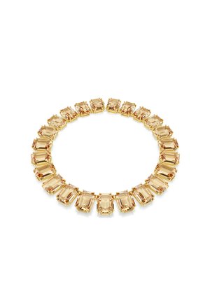 Collana d'oro con grandi pietre preziose rettangolari color champagne disposte in un anello continuo.