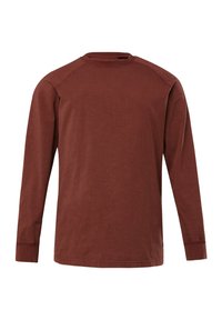 Langärmliges T-Shirt in einem rötlich-braunen Farbton, aus weichem Stoff gefertigt, mit Rundhalsausschnitt und Raglanärmeln. Einfaches Design ohne Muster.