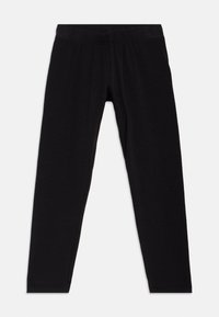 Schwarze, enganliegende Leggings mit glatter Textur, elastischem Bund und ohne sichtbare Nähte, entworfen für Komfort und Bewegungsfreiheit.