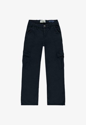 Donkerblauwe cargobroek met meerdere zakken, knoopsluiting en een rechte snit. Gemaakt van een duurzame katoenmix.